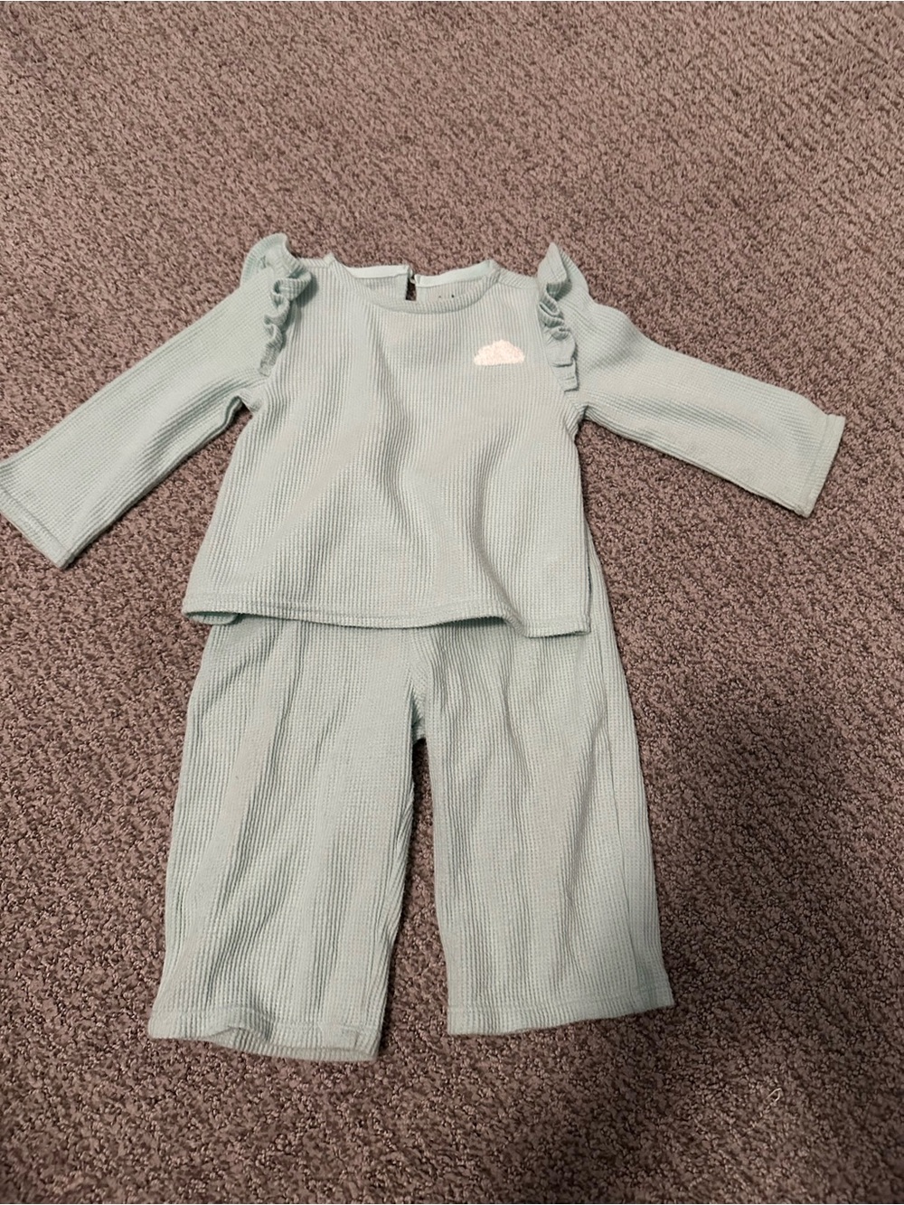 cloud island Mint Waffle-Knit Two-Piece Set with Cloud Patch